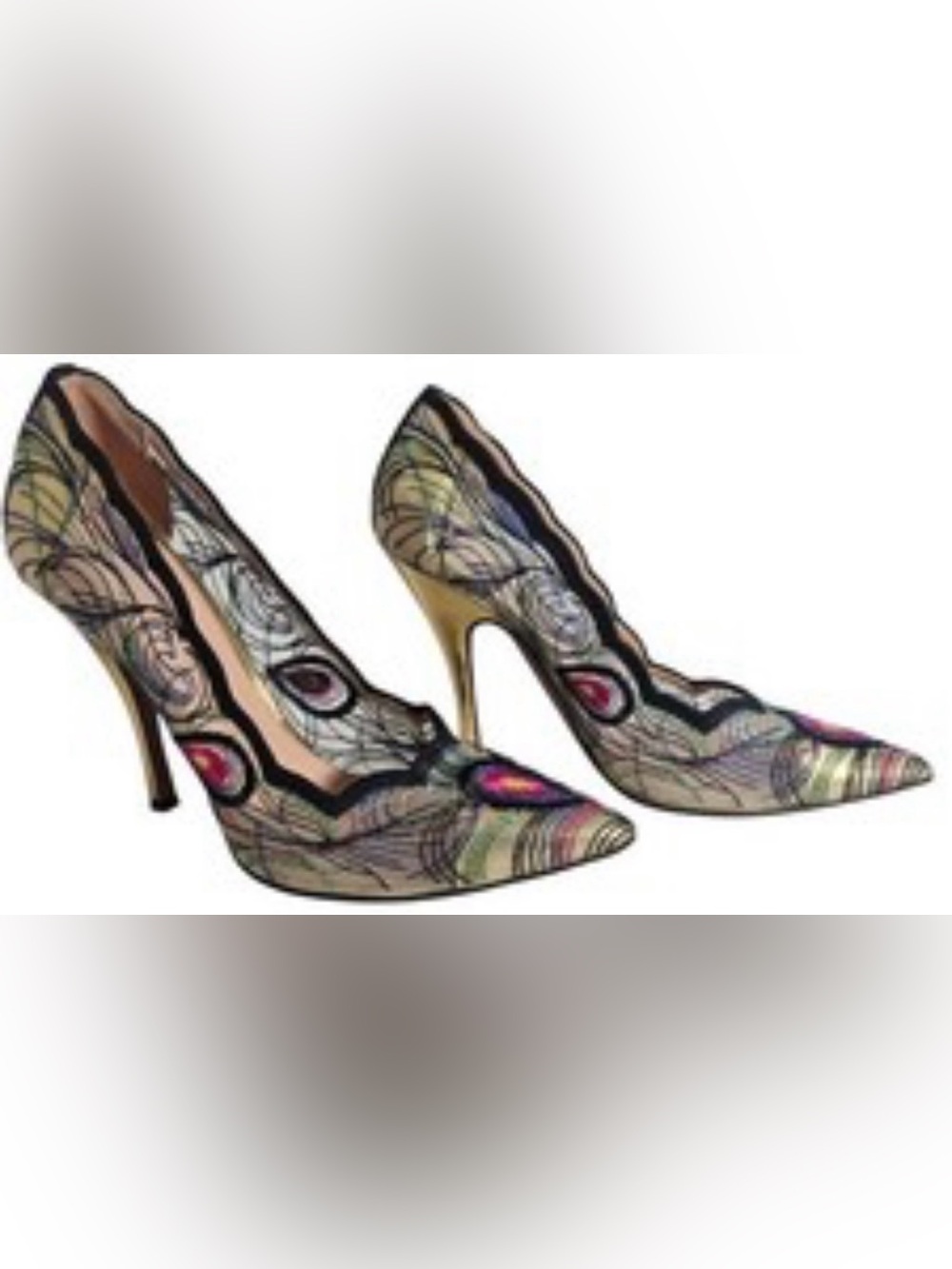 Palter DeLiso High-Heeled Shoes With Peacock 
Feather Embroidery Size: 8.5